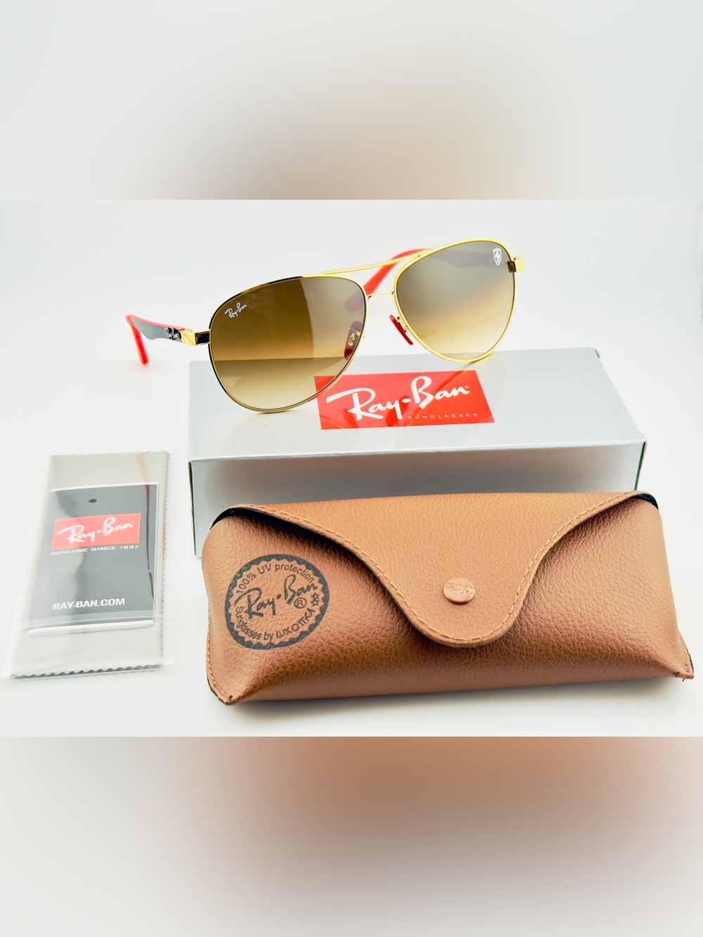 Ray-Ban Scuderia Ferrari Sunglasses RB8313M Gold Frame Brown Gradient Lenses - Picture 15 of 15